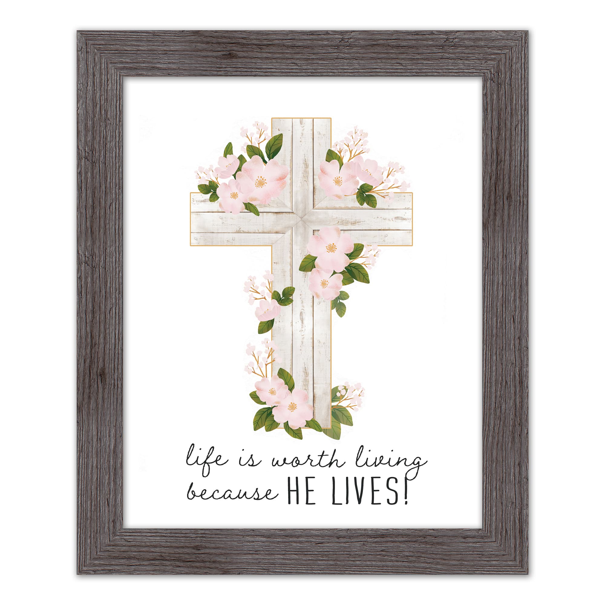 He Lives Floral Cross 16" x 20" Western Framed Print
